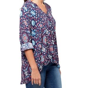 NWT Blue Alana Cute Faux Wrap Roll Sleeve Top